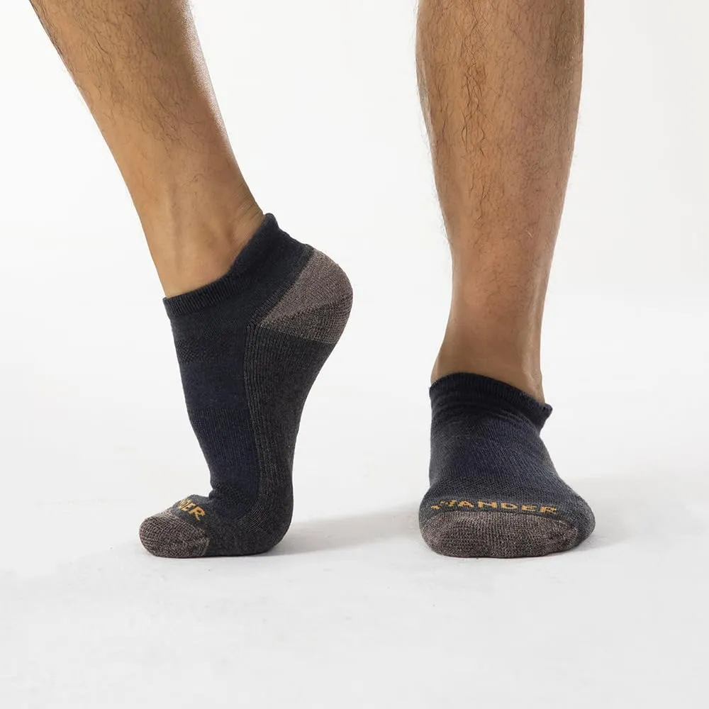 WANDER Merino Wool Ankle Running Hiking Socks 3 Pairs Lightweight Cushioned Sweat-Wicking No Show Athletic Socks Men Women