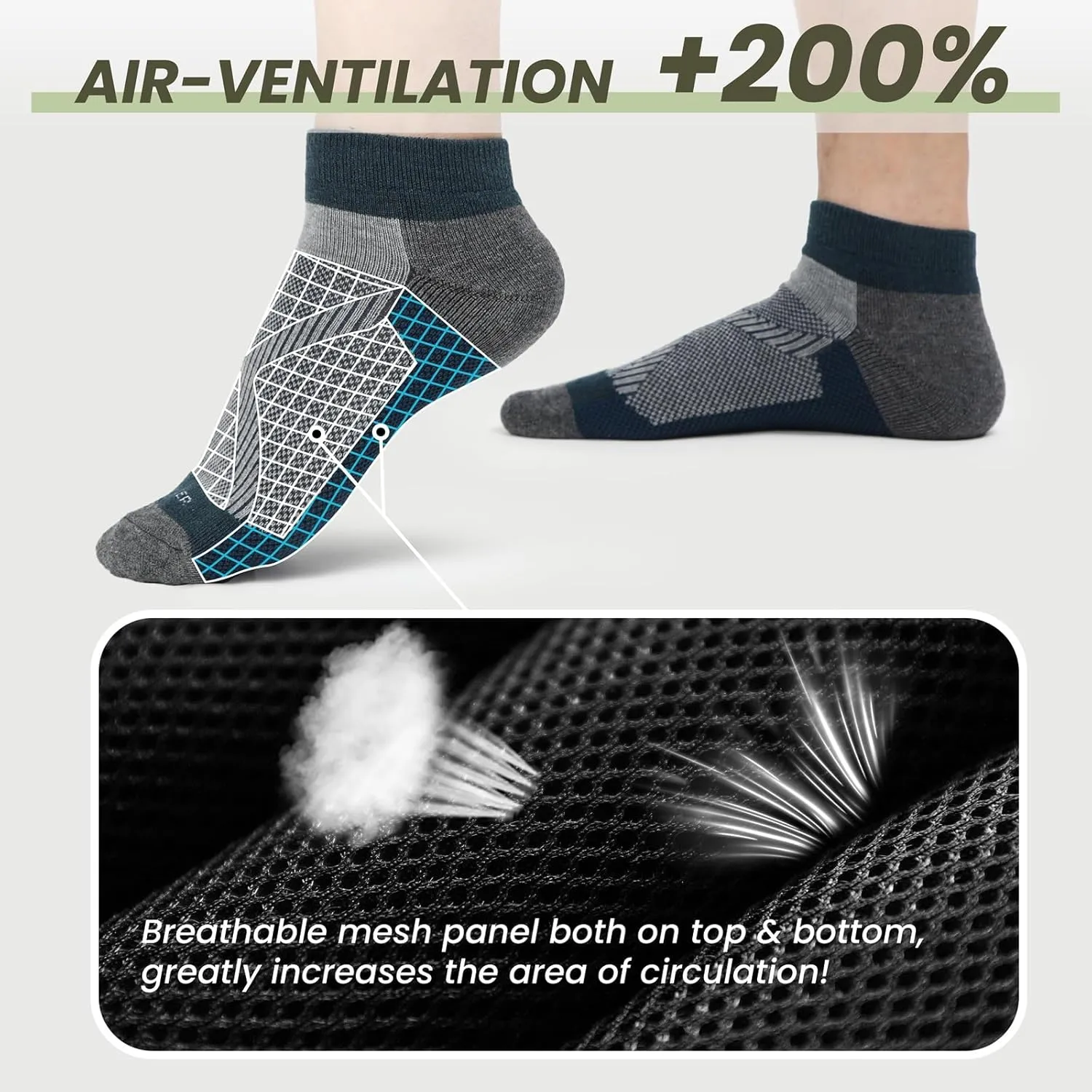 WANDER Merino Wool Breathable Running Socks 3 Pairs Athletic Ankle Sock Cushioned Support Thermal Low Cut Hiking Socks