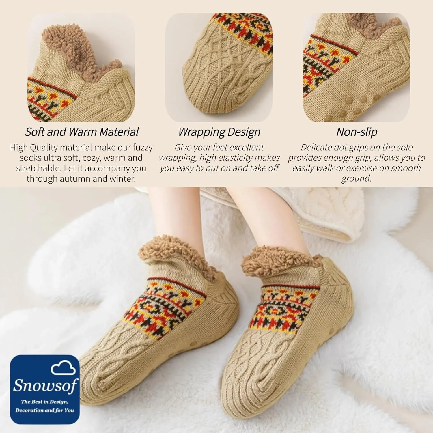 Warm Fuzzy Winter Socks for Women - Warm Thick Socks, Thermal Snow Socks for Cold Weather