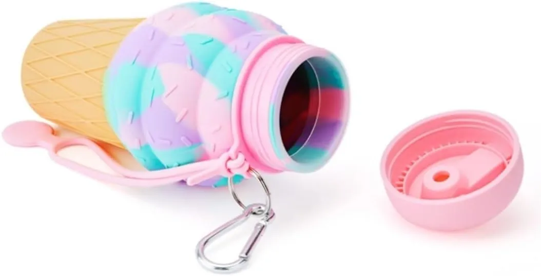 Water Bottle Cartoon Kettle Portable Anti-Fall and Leak-Proof Silicone Folding Water Cup Outdoor Sports Cup(Green Little Devil Bottle)