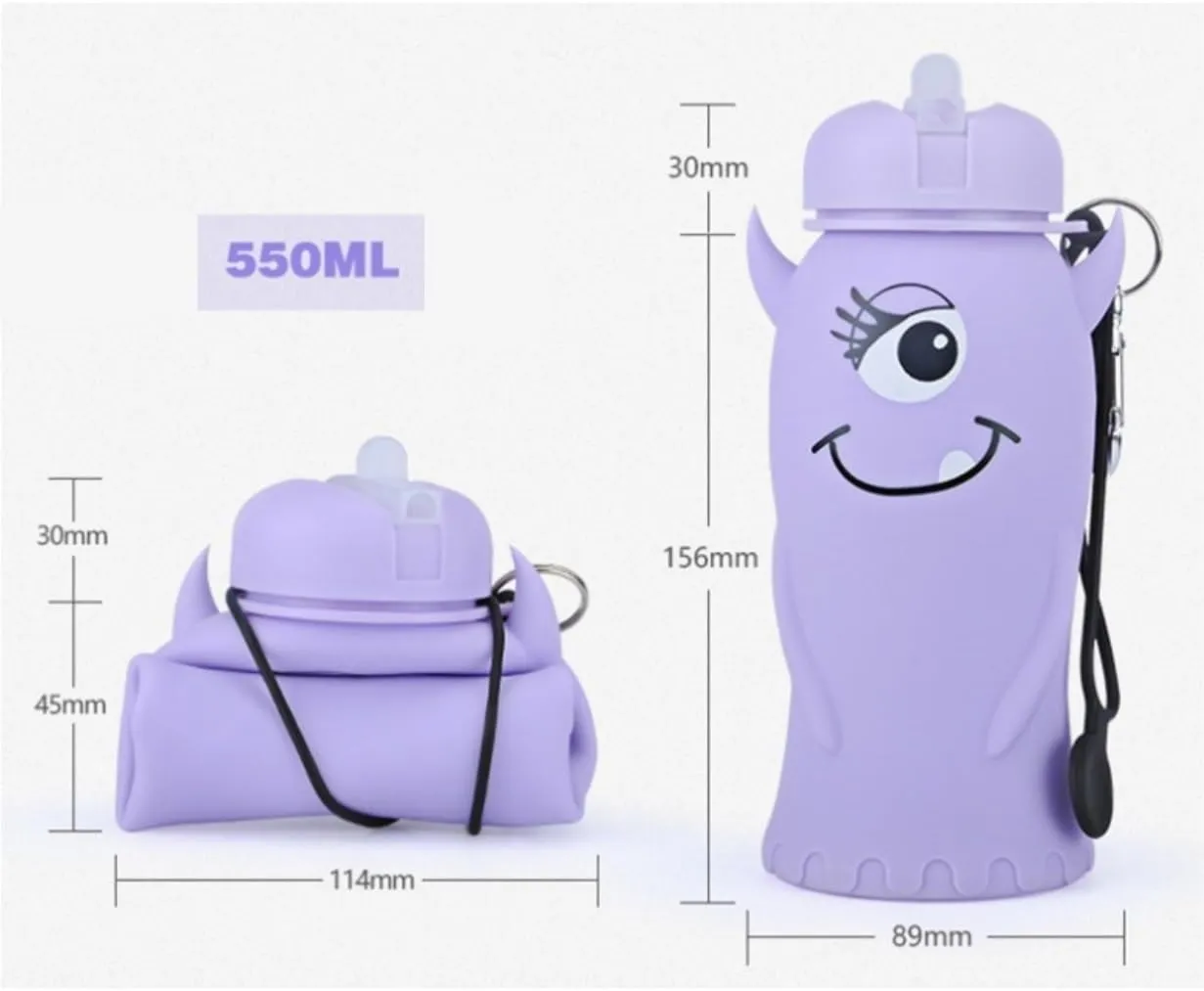 Water Bottle Cartoon Kettle Portable Anti-Fall and Leak-Proof Silicone Folding Water Cup Outdoor Sports Cup(Green Little Devil Bottle)
