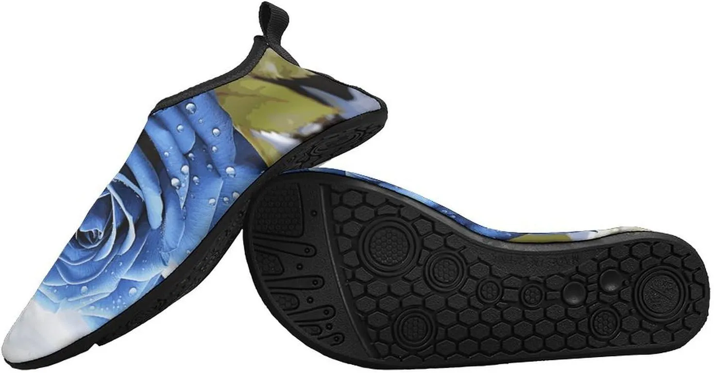 Water Shoes for Women Men Romantic Blue Rose Water Sports Shoes Slip-on Breathable Lightweight Athletic Aqua Sock