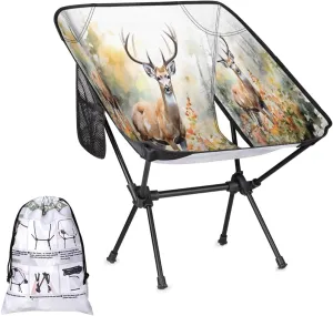 Watercolor Elk Deep Forest Portable Camping Chair Backpacking Chair for Adults Outdoor Folding Camping Chairs for Patio Camp Lawn Beach Travel Hiking