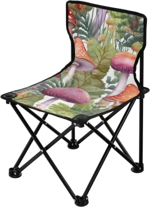 Watercolor Mushroom Portable Outdoor Folding Chair Anti-Slip Padded Oxford Cloth Stool Camping Chair Small for Beach Hiking Fishing Gardening Quad Camp Chair