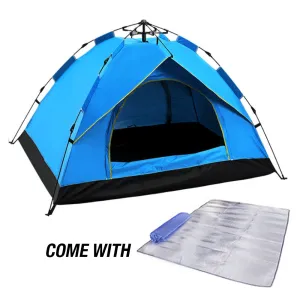 Waterproof Automatic Camping Tent 3-4 Person Come with Moisture Proof Pad(Blue)-WA_Rural