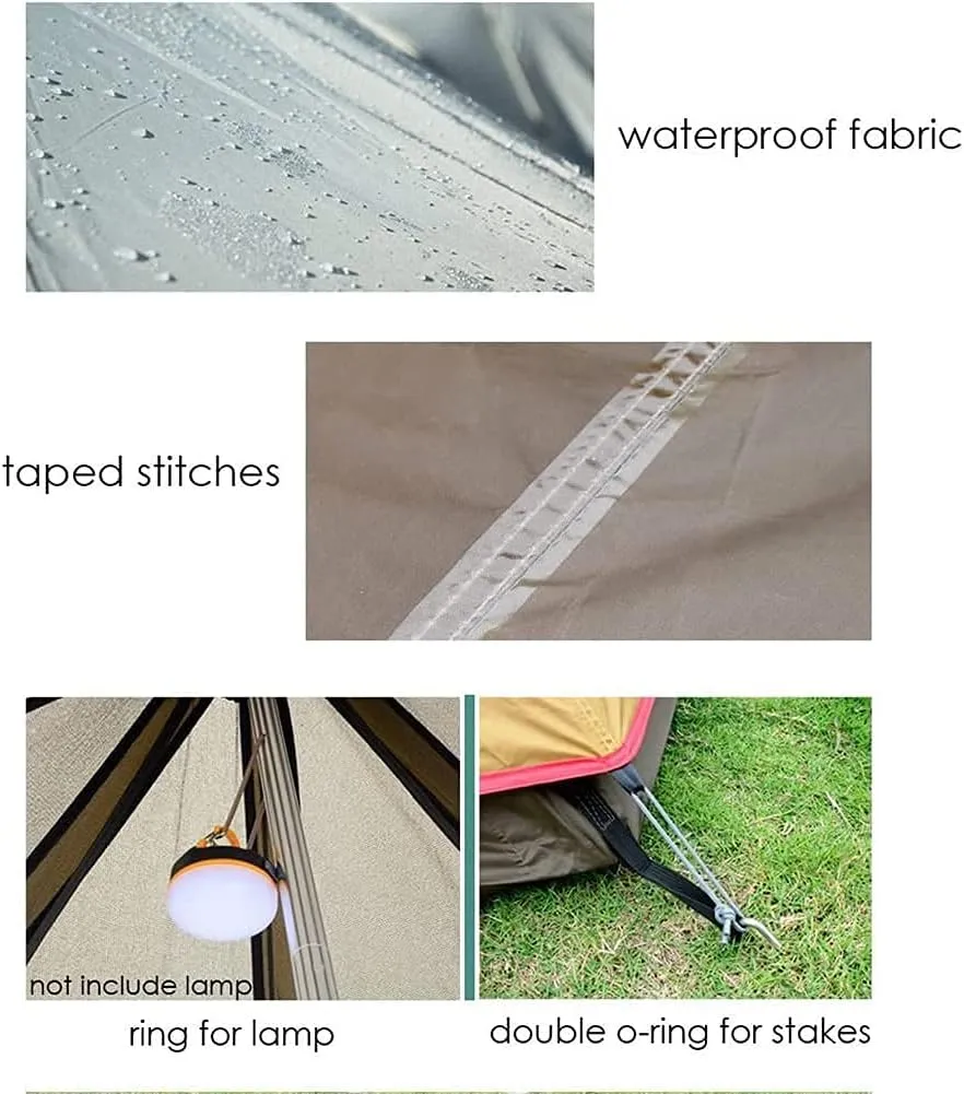 Waterproof Camping Pyramid Teepee Tent Adult Tipi Tent Waterproof Double Layers Indian Tent Yurt Tent Tower Post Bell Tent for Outdoor Family Trip, Black