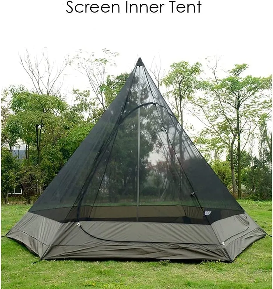 Waterproof Camping Pyramid Teepee Tent Adult Tipi Tent Waterproof Double Layers Indian Tent Yurt Tent Tower Post Bell Tent for Outdoor Family Trip, Black