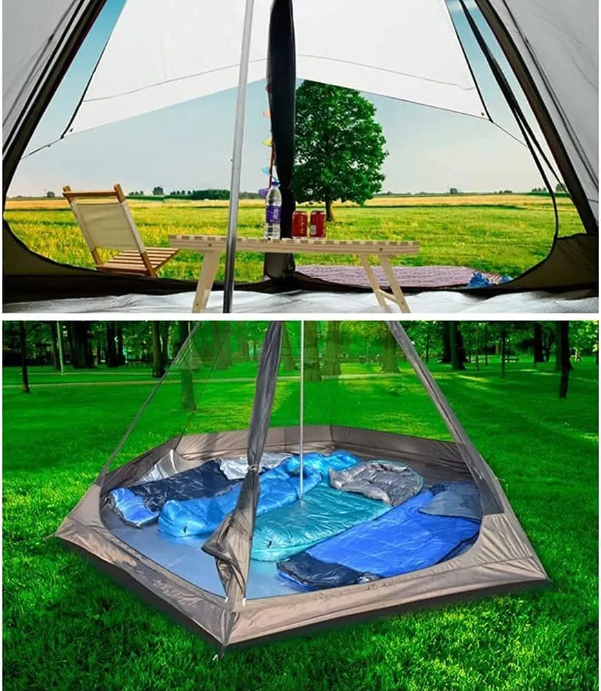 Waterproof Camping Pyramid Teepee Tent Adult Tipi Tent Waterproof Double Layers Indian Tent Yurt Tent Tower Post Bell Tent for Outdoor Family Trip, Black