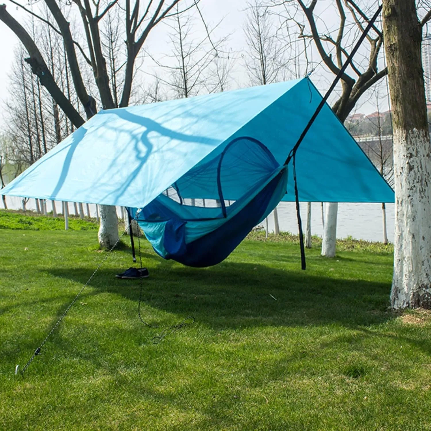 Waterproof Hammock RAIN Fly,Portable Large Rain Tarp Fast Set Up,Hammock Camping Essential (Color : Green, Size : 290 * 290cm)
