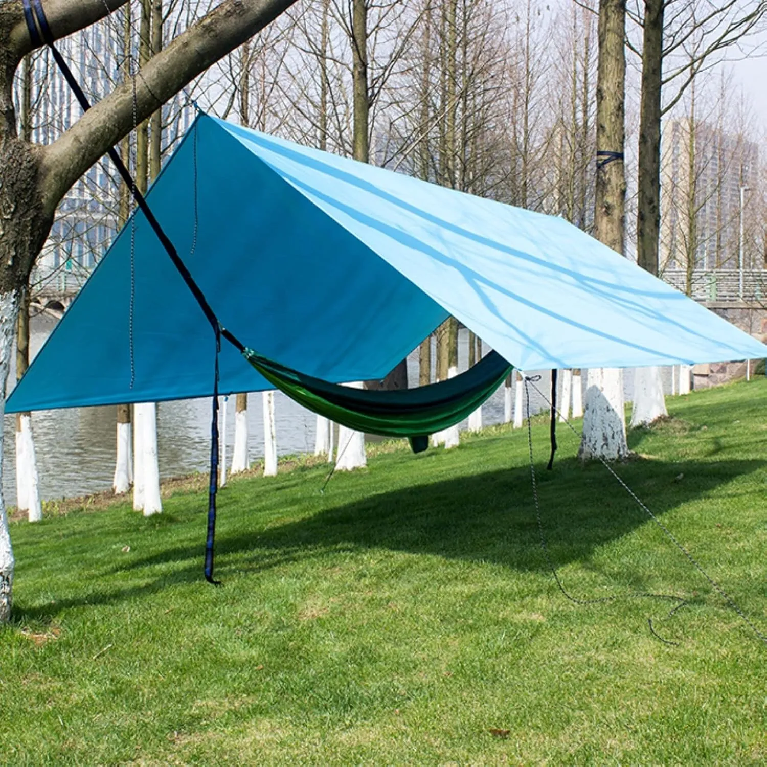 Waterproof Hammock RAIN Fly,Portable Large Rain Tarp Fast Set Up,Hammock Camping Essential (Color : Green, Size : 290 * 290cm)