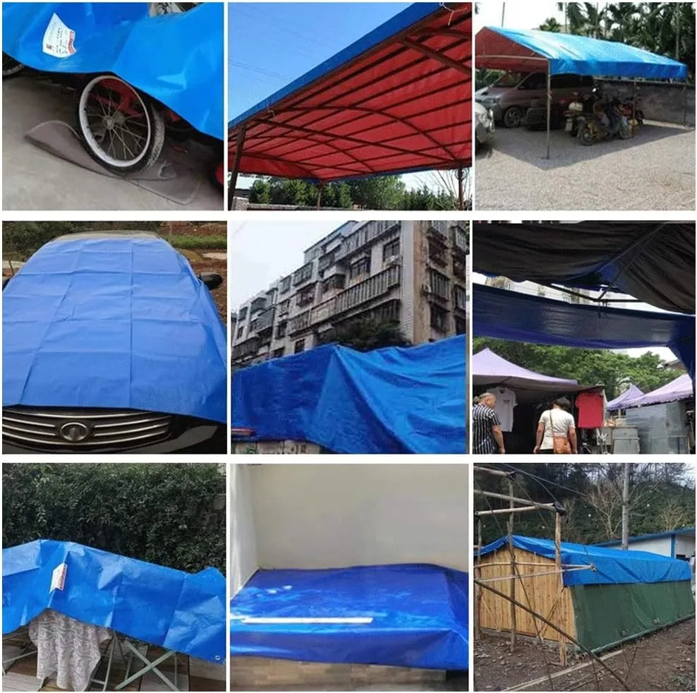 Waterproof Lightweight Tarpaulin Cover Ground Sheet Cover Heavy Duty Tarp Camping Sheet with Eyelets, for Canopy Tent Garden Pool Truck,Blue,3x3m (Blue 8x15m)