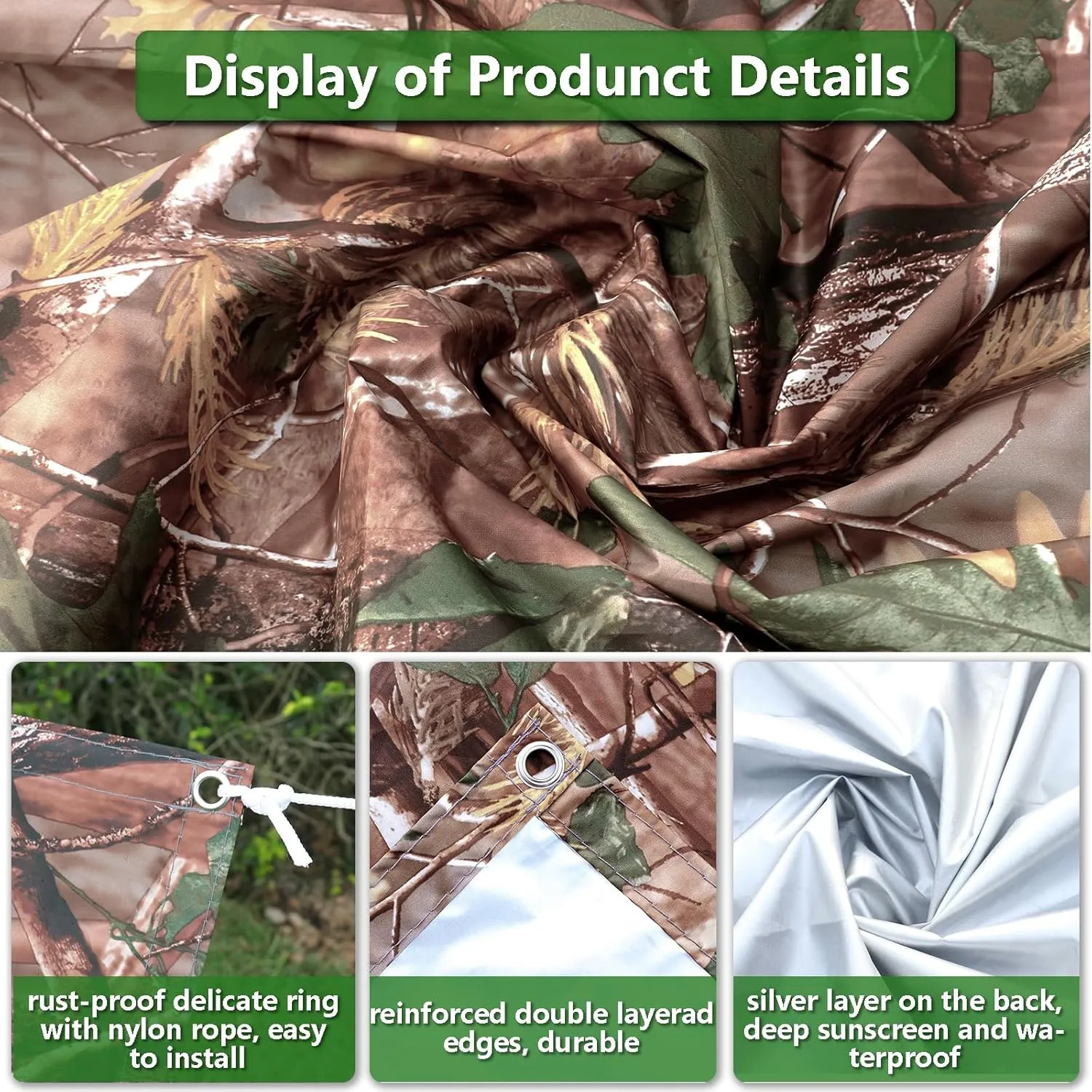 Waterproof Shade Cloth Sun with Grommets 9'9"x13' Shade Sail Sun Camping Tent Awning Tarp Canopy Floor Mat UV Block Sunshade for Backyard Deck Patio Lawn Garden Outdoor