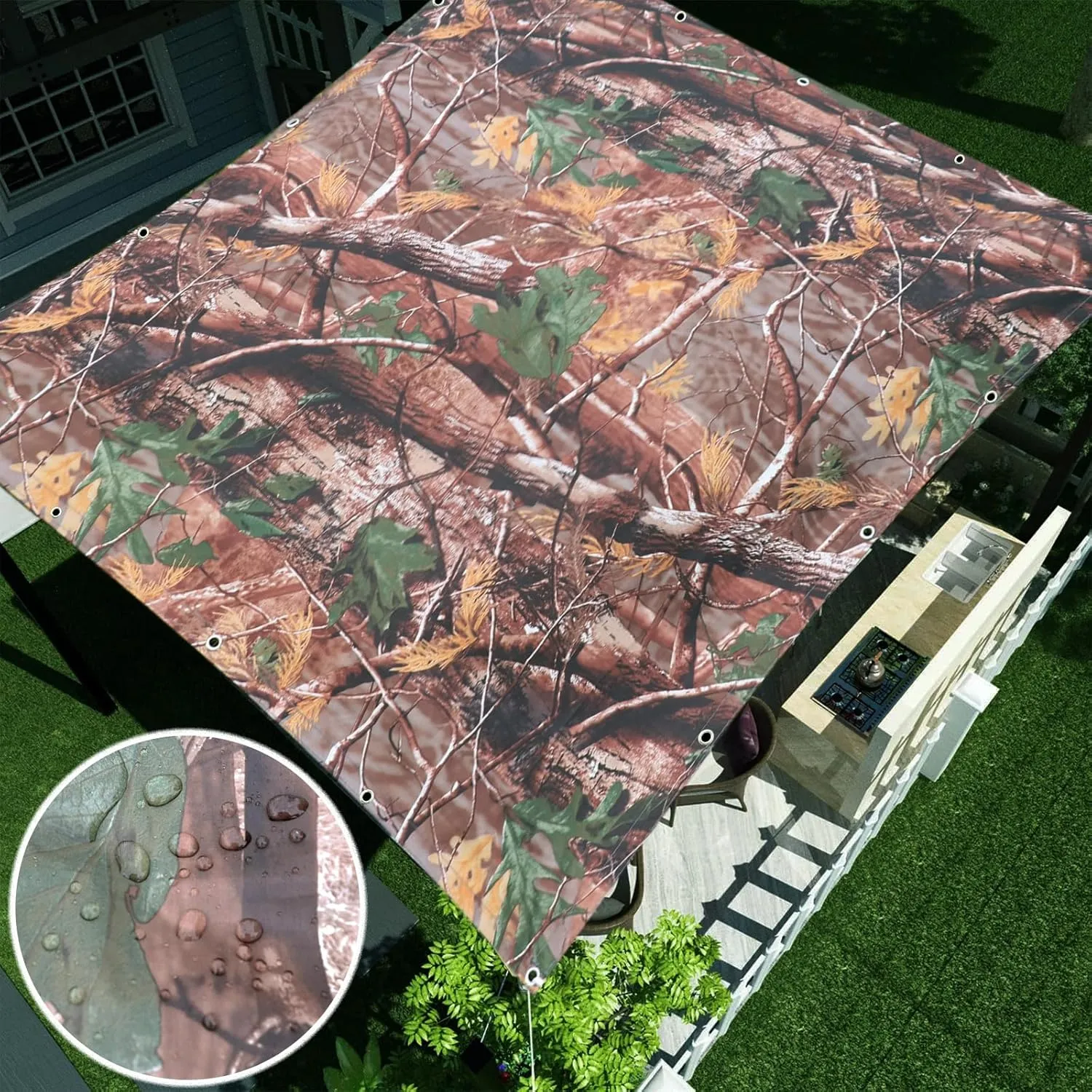 Waterproof Shade Cloth Sun with Grommets 9'9"x13' Shade Sail Sun Camping Tent Awning Tarp Canopy Floor Mat UV Block Sunshade for Backyard Deck Patio Lawn Garden Outdoor