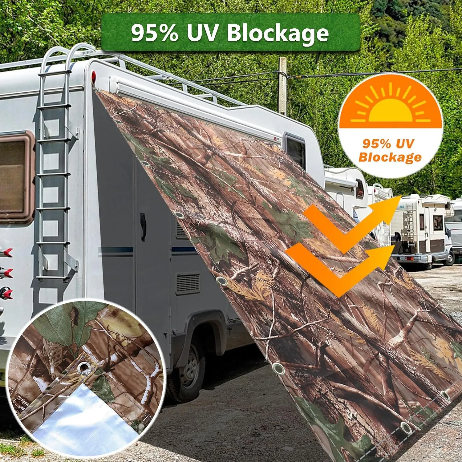 Waterproof Shade Cloth Sun with Grommets 9'9"x13' Shade Sail Sun Camping Tent Awning Tarp Canopy Floor Mat UV Block Sunshade for Backyard Deck Patio Lawn Garden Outdoor