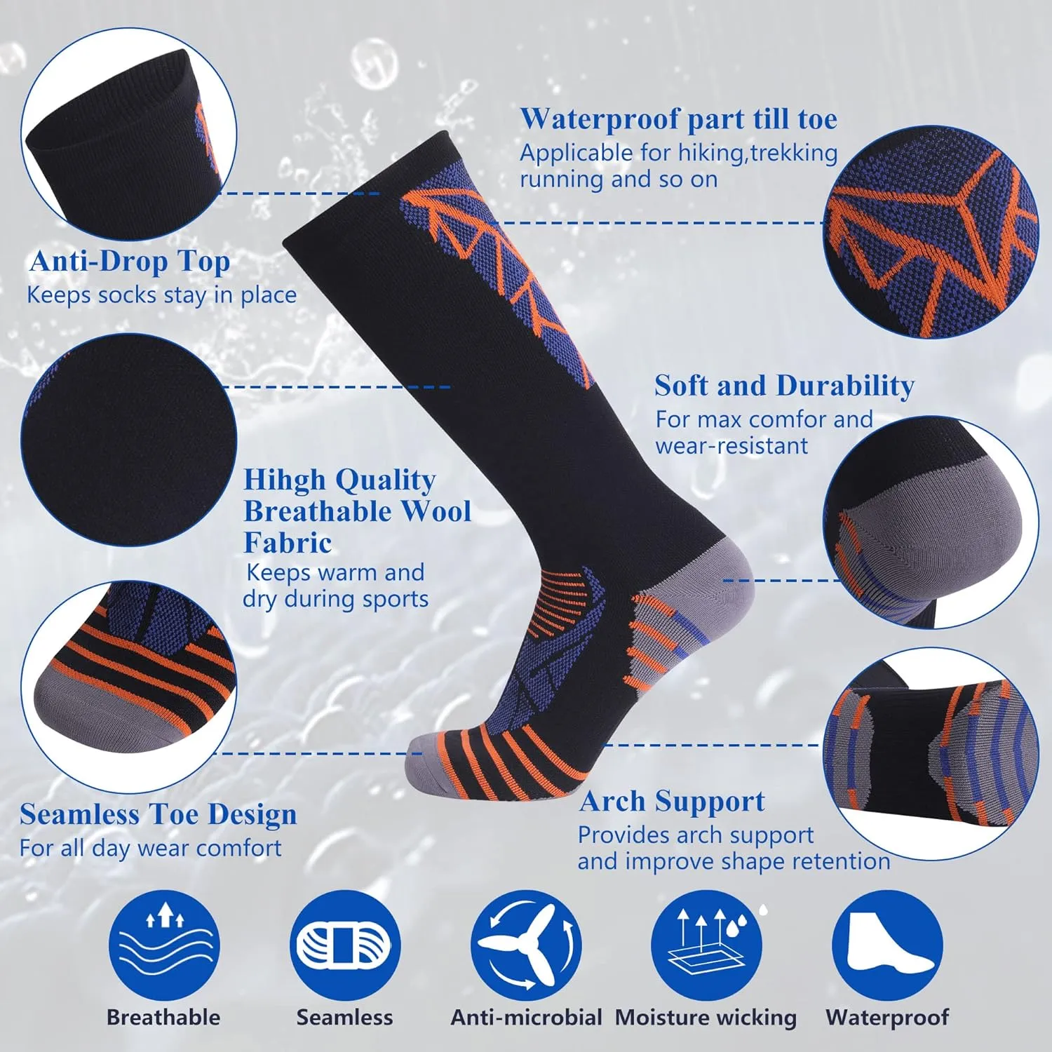 Waterproof Socks for Men Women, Outdoor Sports Breathable Waterproof Socks for Hiking Camping Wading Trekking
