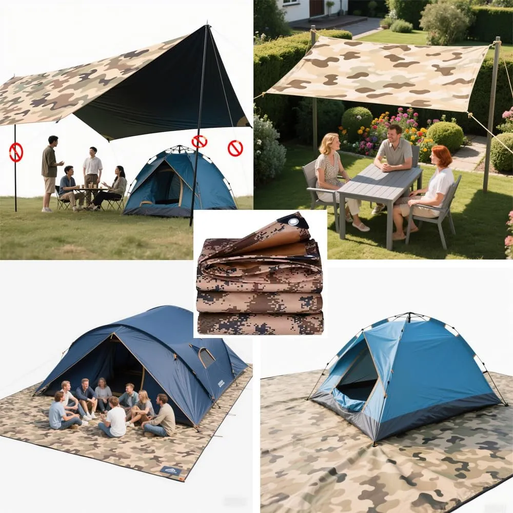 Waterproof Tarp CamouflageThickening Multi-Size Sun Shade Sail Customized Tarpaulin Sunrays Block Awning for Patio Canopy Rain Cover Canvas Sunshade Camp Outdoor Gardens Canopy (6.3ft*9.5ft)