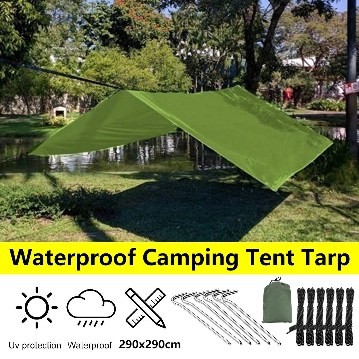 [Waterproof Tarp for Outdoor Adventures] Versatile Waterproof Camping Hammock Tarp - 114"x114" Rain Fly, Sun Shade & Backpacking Shelter with Guy Lines & Stakes - Perfect for Outdoor Adventures
