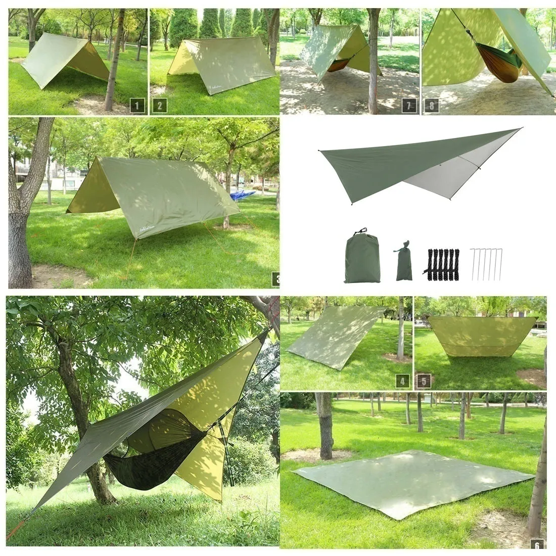 [Waterproof Tarp for Outdoor Adventures] Versatile Waterproof Camping Hammock Tarp - 114"x114" Rain Fly, Sun Shade & Backpacking Shelter with Guy Lines & Stakes - Perfect for Outdoor Adventures