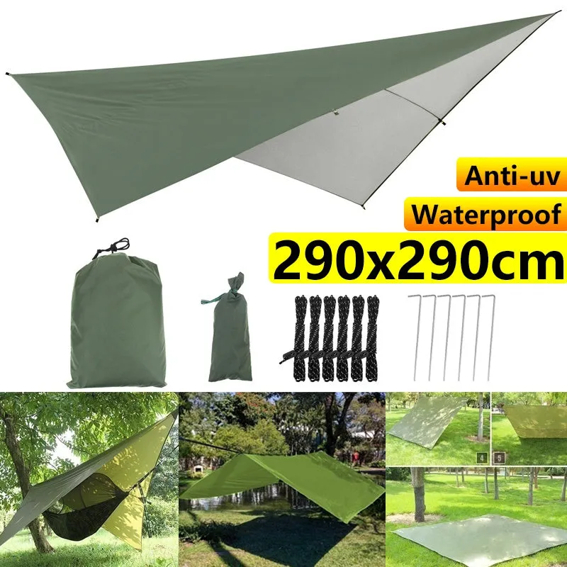 [Waterproof Tarp for Outdoor Adventures] Versatile Waterproof Camping Hammock Tarp - 114"x114" Rain Fly, Sun Shade & Backpacking Shelter with Guy Lines & Stakes - Perfect for Outdoor Adventures