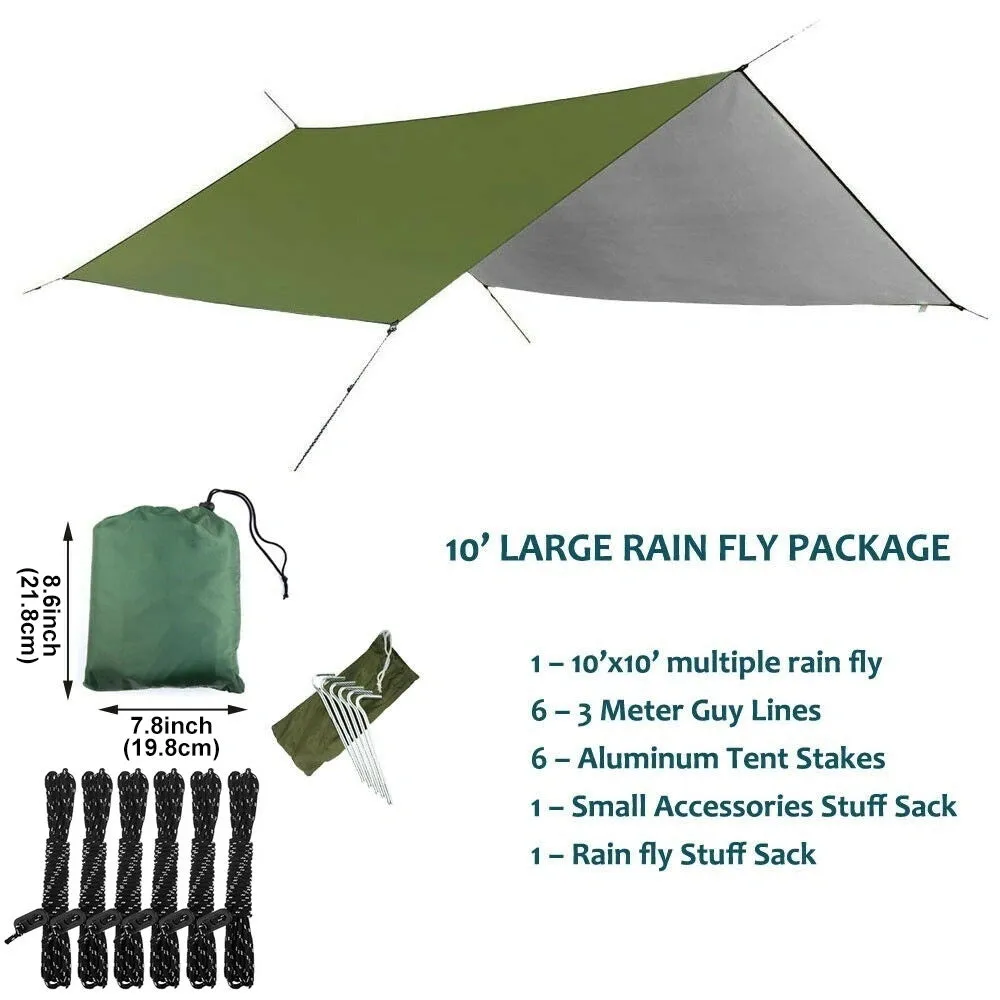 [Waterproof Tarp for Outdoor Adventures] Versatile Waterproof Camping Hammock Tarp - 114"x114" Rain Fly, Sun Shade & Backpacking Shelter with Guy Lines & Stakes - Perfect for Outdoor Adventures