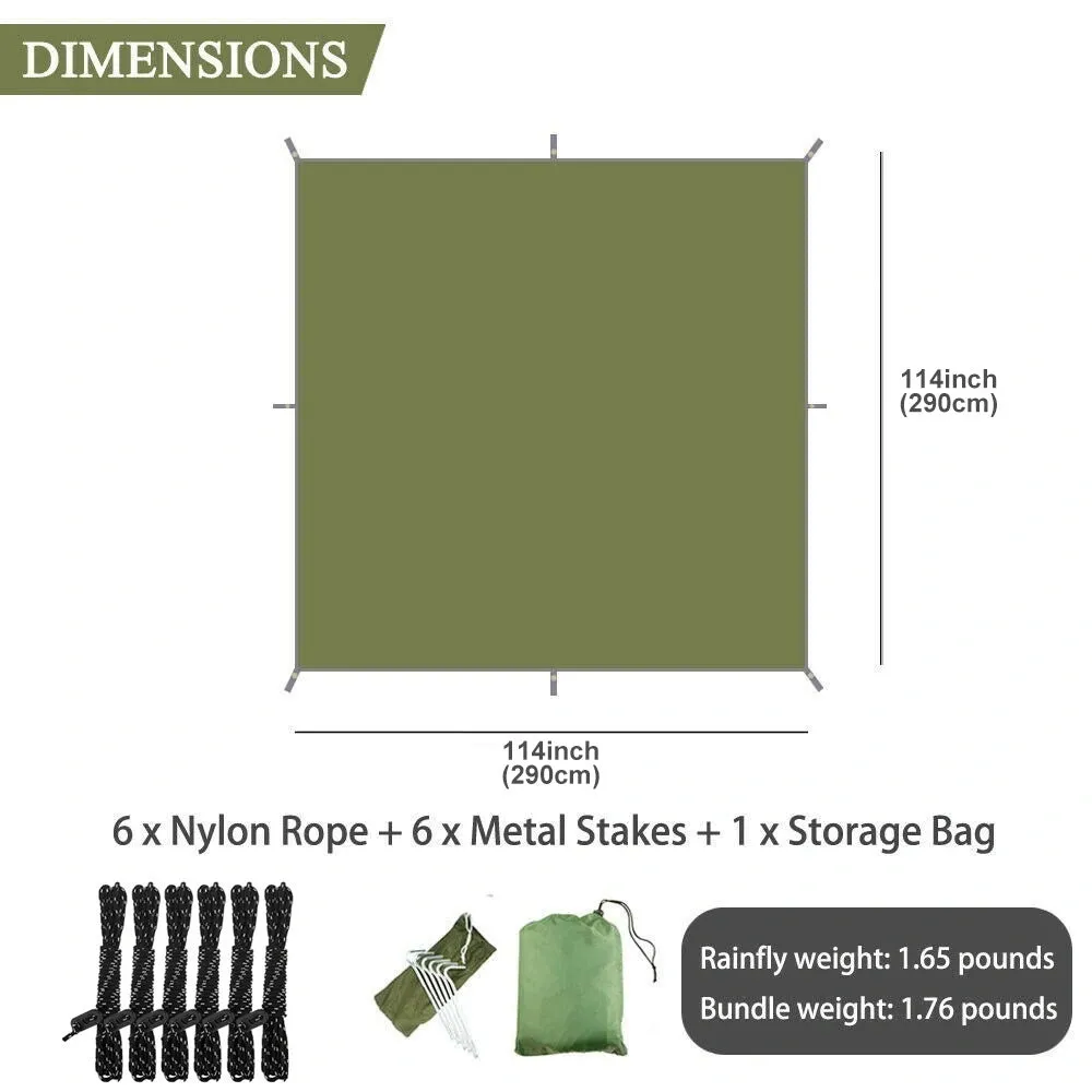 [Waterproof Tarp for Outdoor Adventures] Versatile Waterproof Camping Hammock Tarp - 114"x114" Rain Fly, Sun Shade & Backpacking Shelter with Guy Lines & Stakes - Perfect for Outdoor Adventures