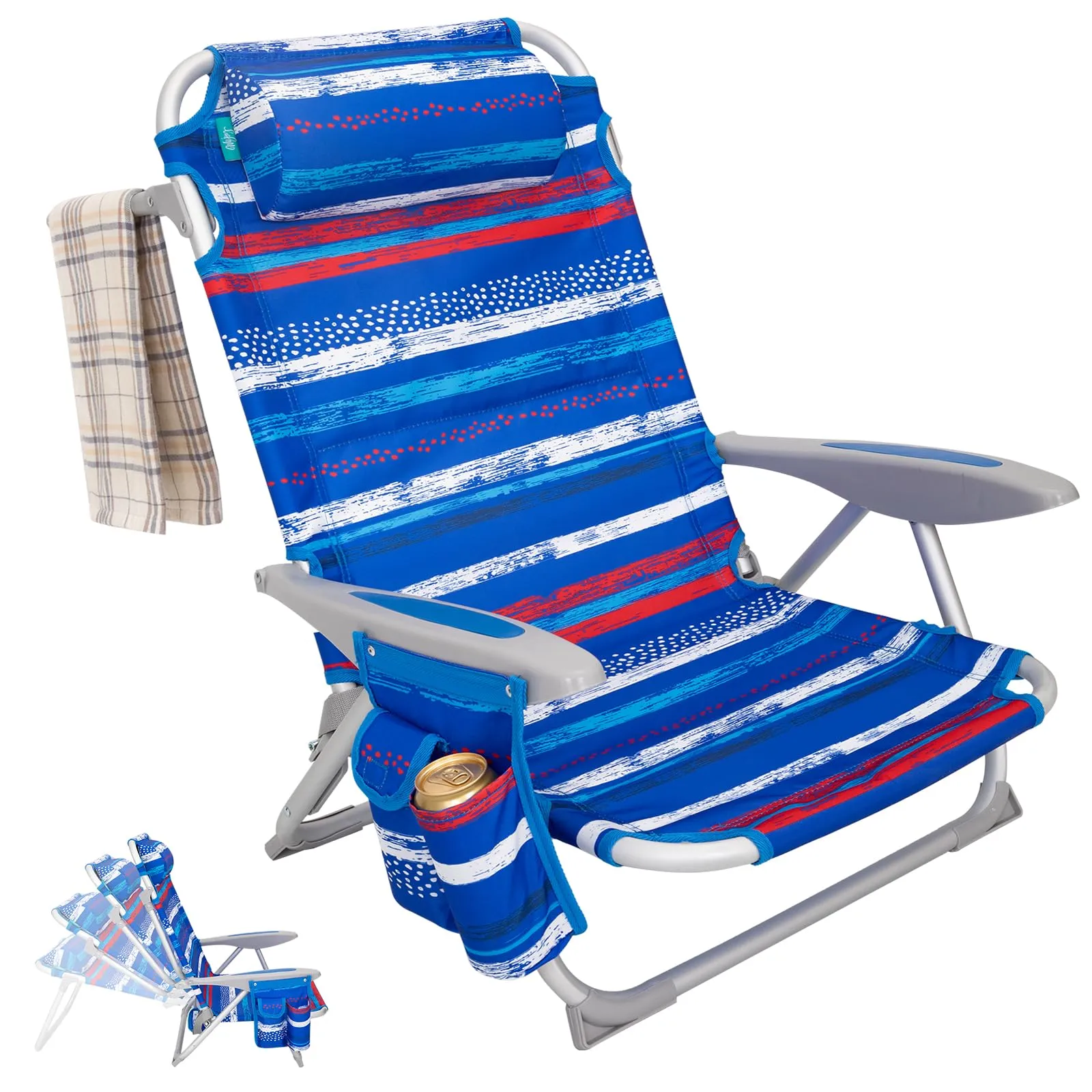 WEJOY Adjustable Beach Chair with Cup Holder and Padded Headrest