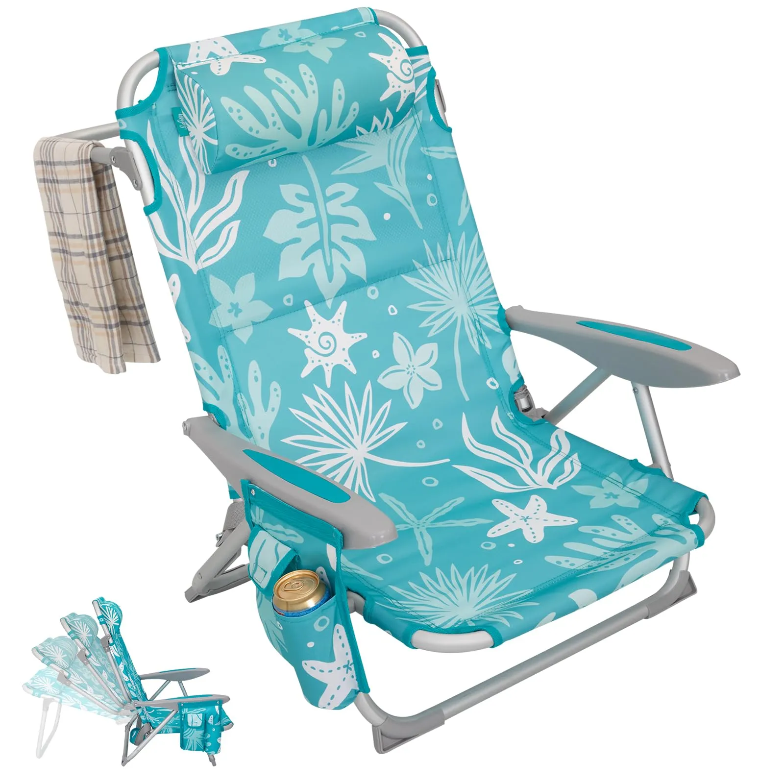 WEJOY Adjustable Beach Chair with Cup Holder and Padded Headrest