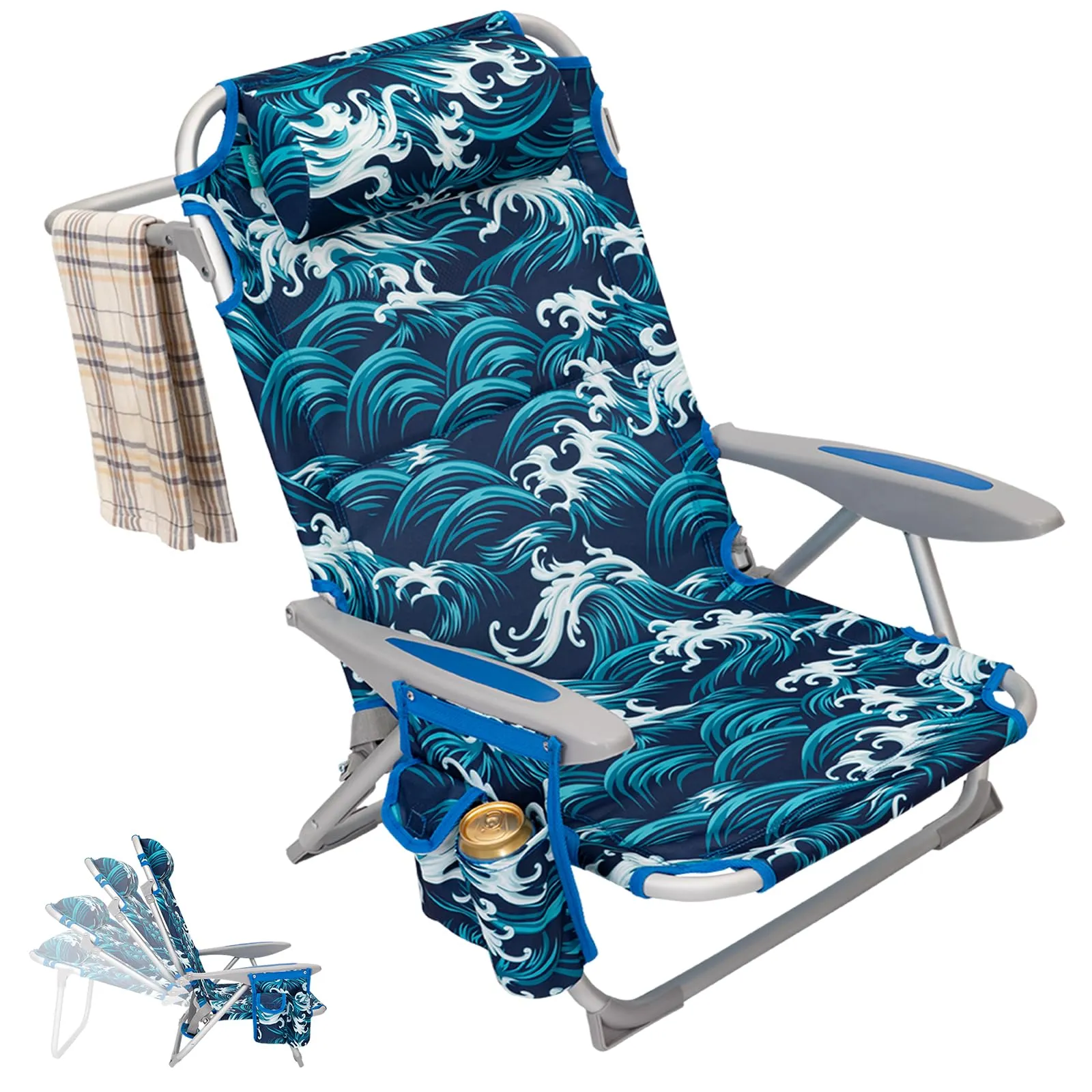 WEJOY Adjustable Beach Chair with Cup Holder and Padded Headrest