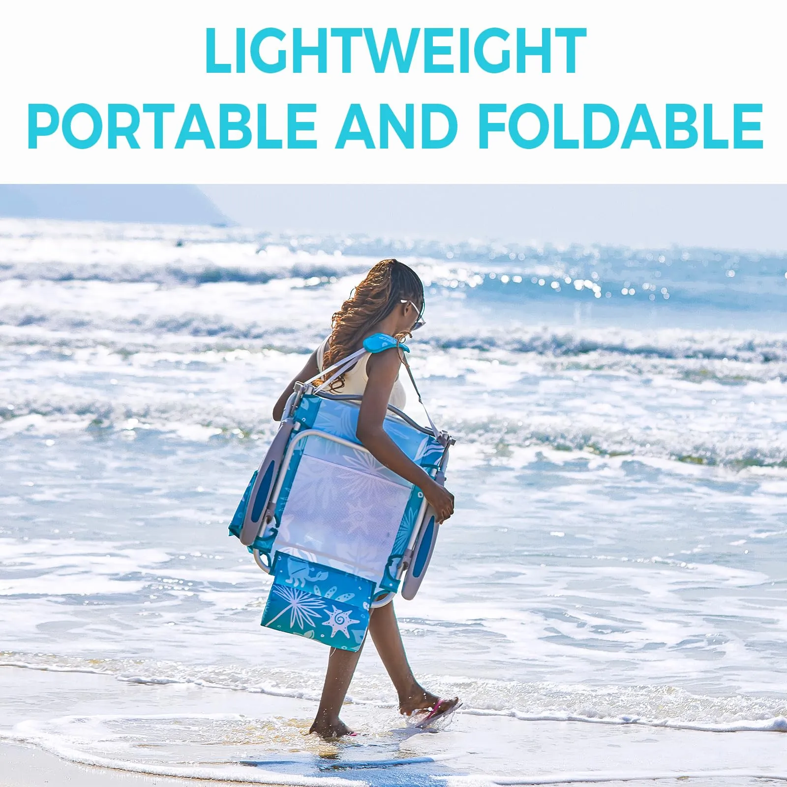 WEJOY Adjustable Beach Chair with Cup Holder and Padded Headrest