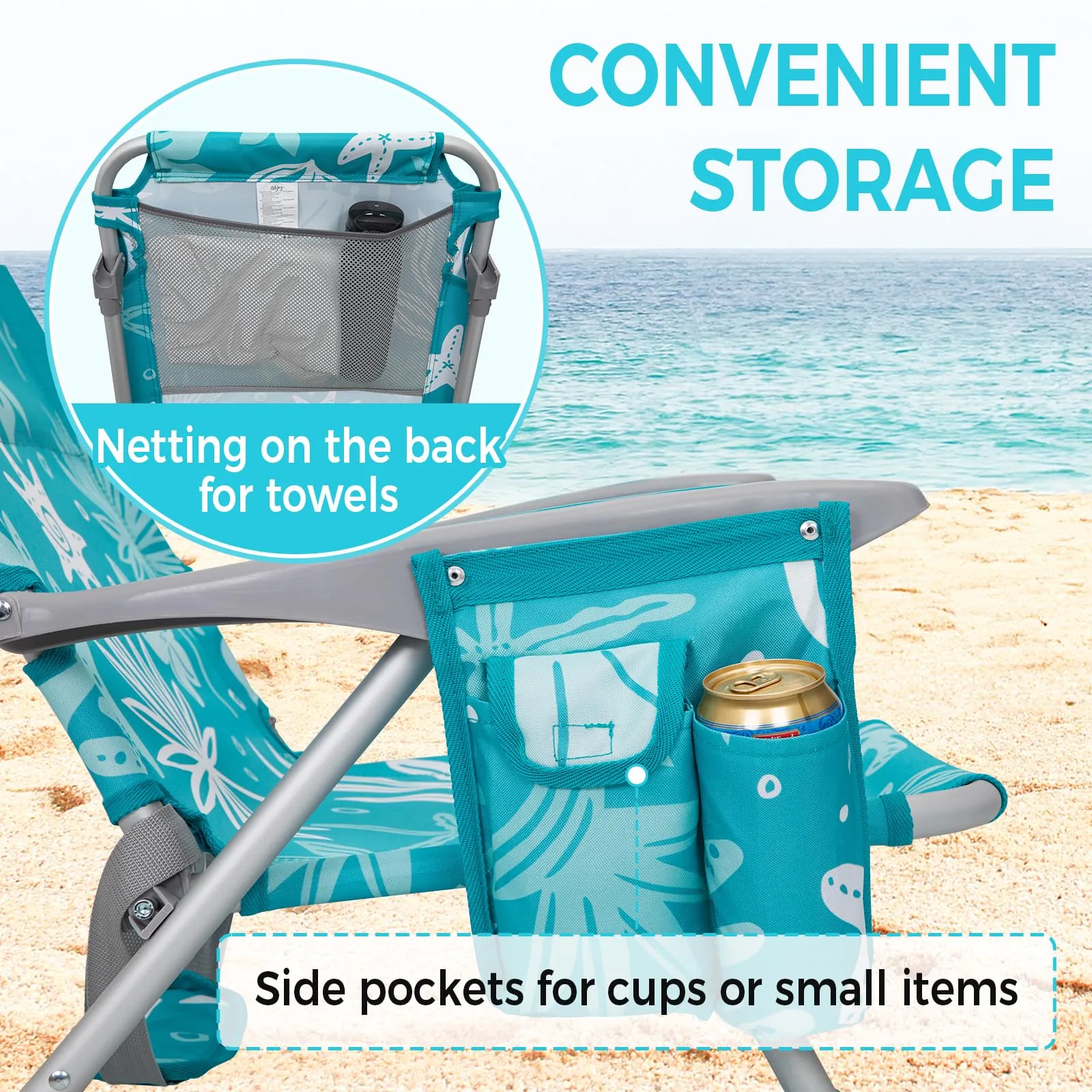 WEJOY Adjustable Beach Chair with Cup Holder and Padded Headrest