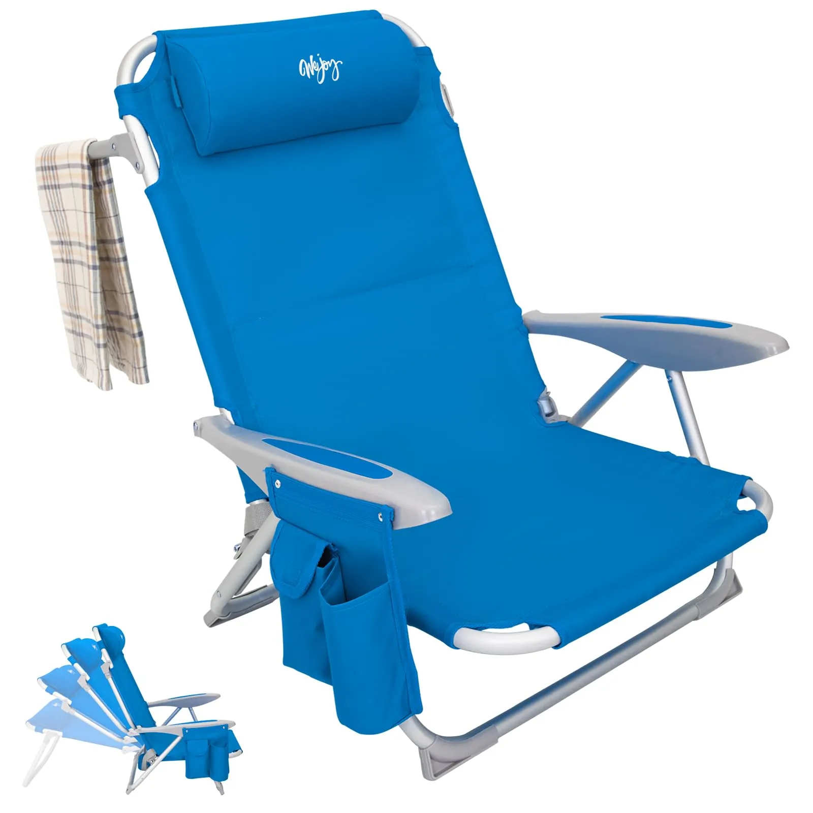 WEJOY Adjustable Beach Chair with Cup Holder and Padded Headrest