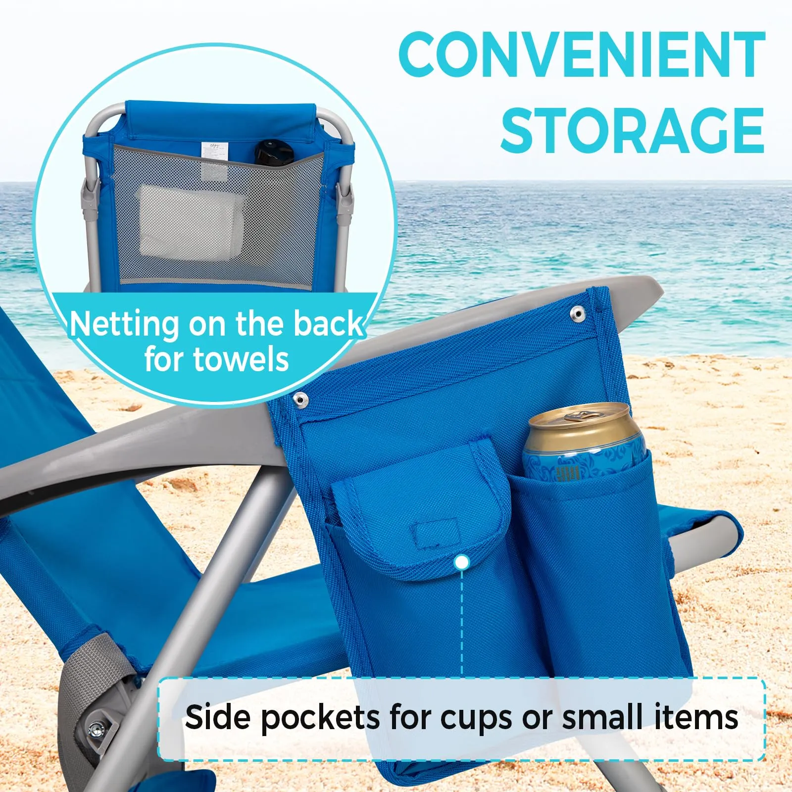 WEJOY Adjustable Beach Chair with Cup Holder and Padded Headrest