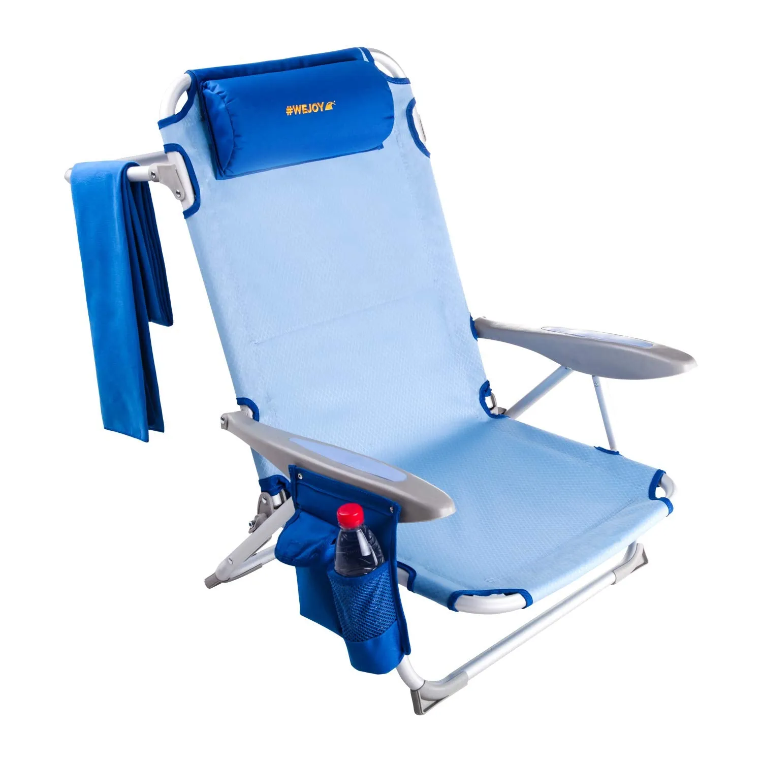 WEJOY Adjustable Beach Chair with Cup Holder and Padded Headrest