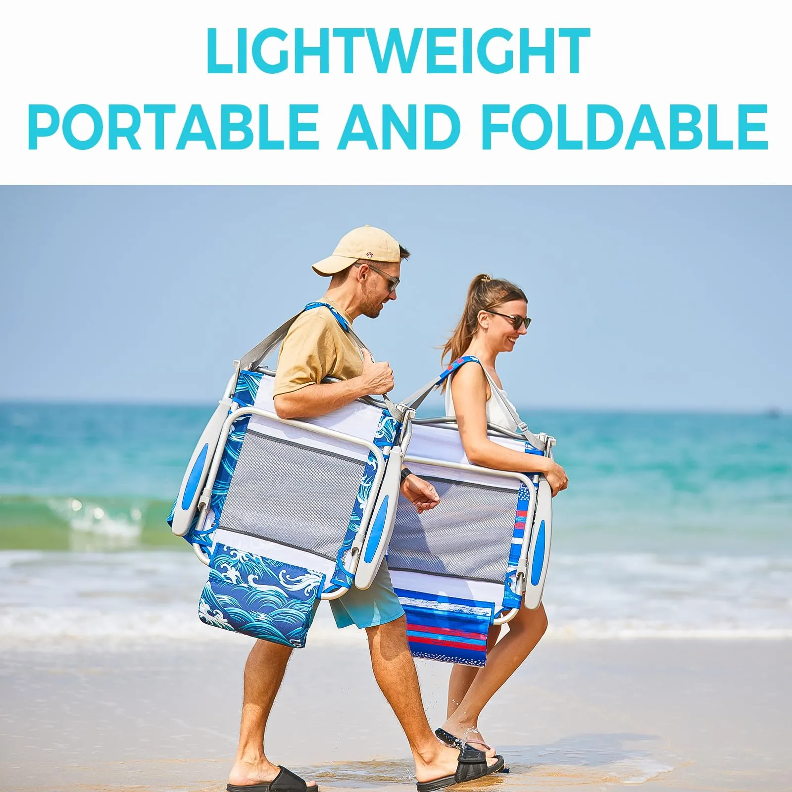 WEJOY Adjustable Beach Chair with Cup Holder and Padded Headrest