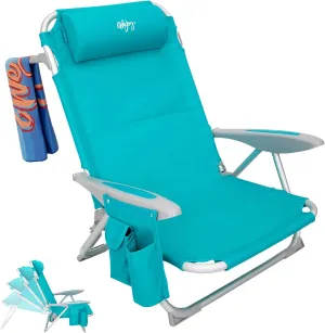 #WEJOY Folding Beach Chair for Adults, 4-Position Aluminum Lightweight Beach Chair, Low Sands Chairs with Shoulder Strap, Cup Holder and Padded Headrest, Supports 265lbs for Lawn
