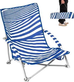 #WEJOY Low Beach Chairs for Adults Lightweight Beach Chair with Cup Holder Portable Chair for with Carry Bag for Patio Outdoor Lawn Camp Trip Picnic Fishing Blue White Chairs