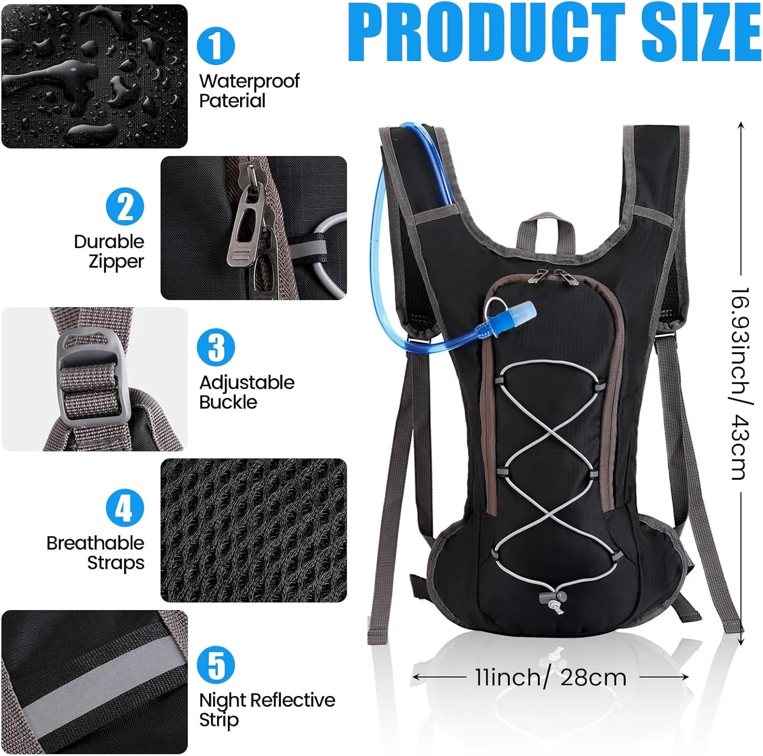 Wesiti 2 Pack Hydration Backpack Pack with 2 Pcs 2L Hydration Bladder Hiking Backpack Bladder for Hiking Cycling Climbing