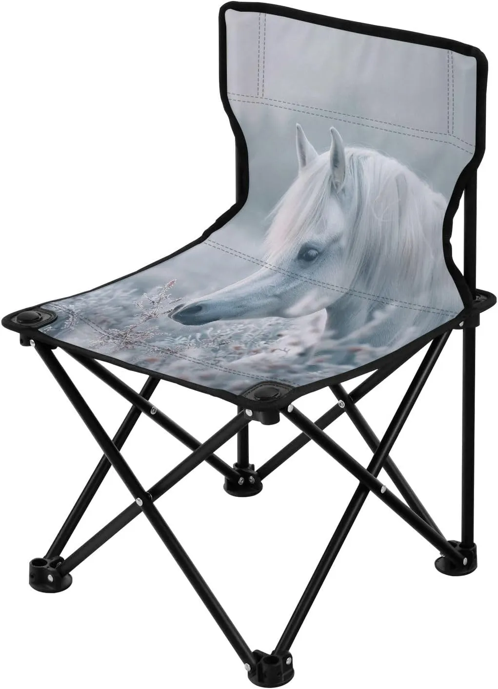 White Horse Portable Outdoor Folding Chair Anti-Slip Padded Oxford Cloth Stool Camping Chair Small for Beach Hiking Fishing Gardening Quad Camp Chair