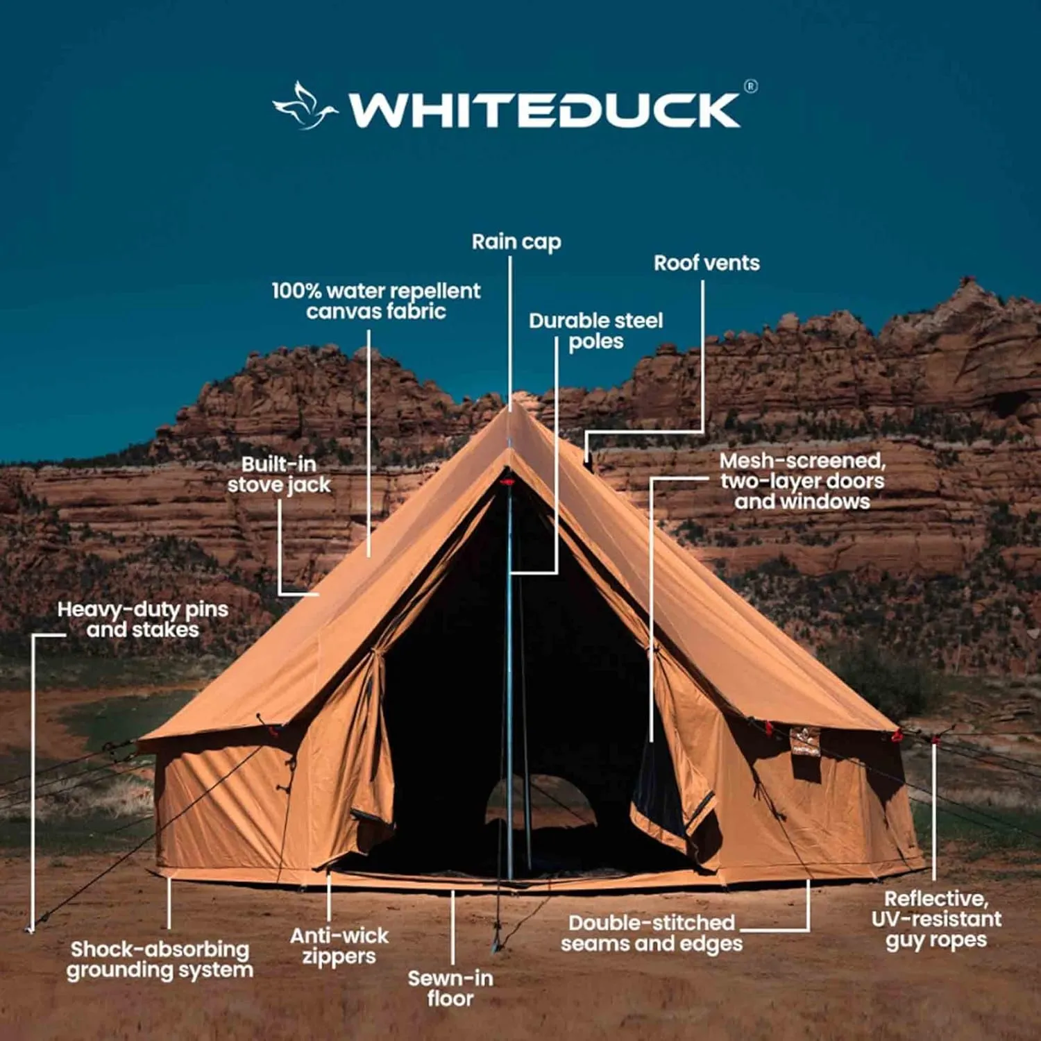 WHITEDUCK Regatta Canvas Bell Tent - w/StoveJack, Waterproof, 4 Season Luxury Camping and Glamping Yurt Tent Outdoor