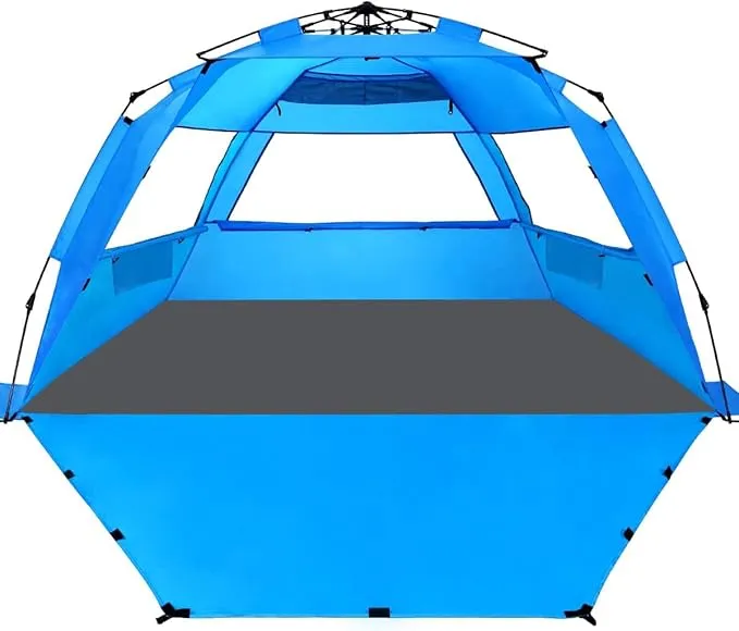 WhiteFang Deluxe XL Pop Up Beach Tent Sun Shade Shelter for 3-4 Person, UV Protection, Extendable Floor with 3 Ventilating Windows Plus Carrying Bag, Stakes, and Guy Lines