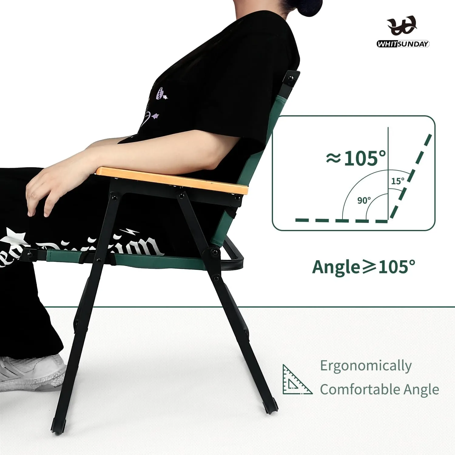 Whitsunday Camping Chairs Foldable Portable Chair Beach Chair Wood Armrest Metal Frame Travel Chair for Outdoor Camping Picnic Brown