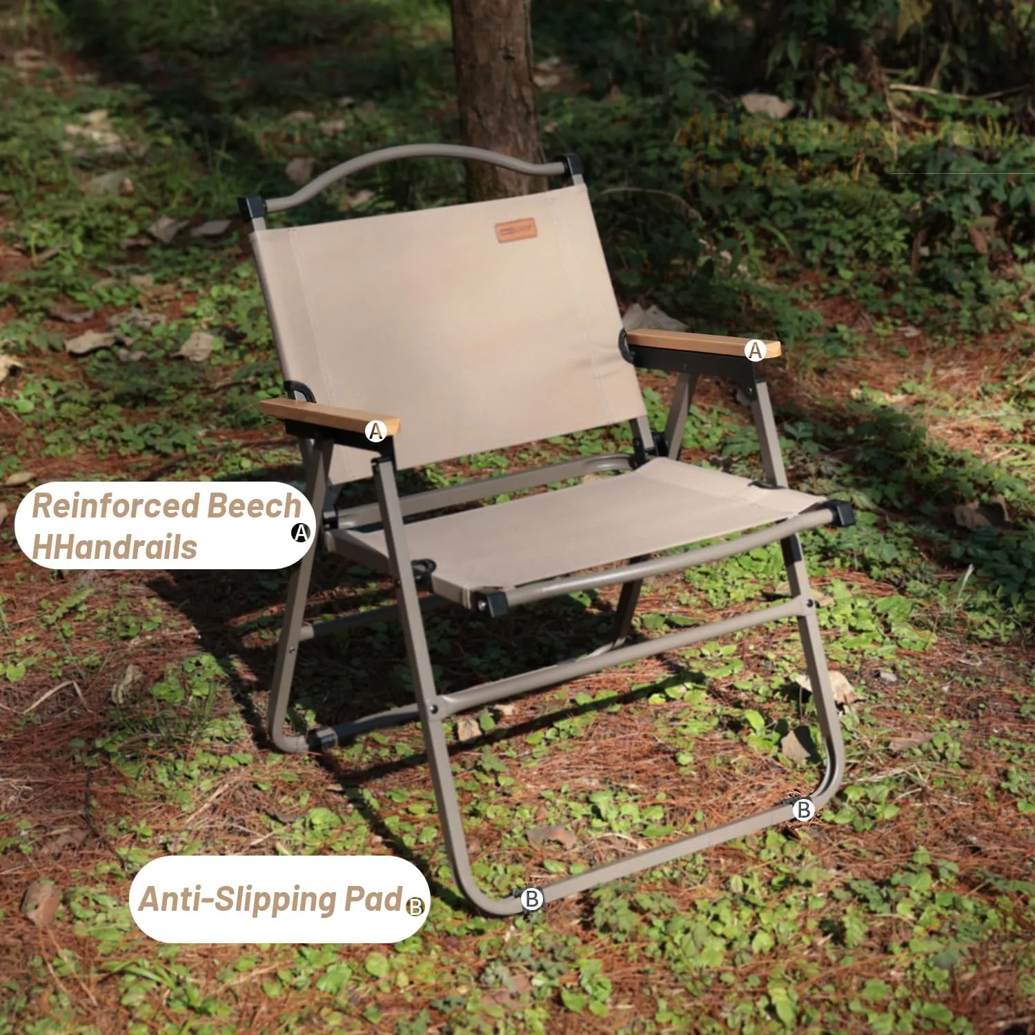 Whitsunday Camping Chairs Foldable Portable Chair Beach Chair Wood Armrest Metal Frame Travel Chair for Outdoor Camping Picnic Brown