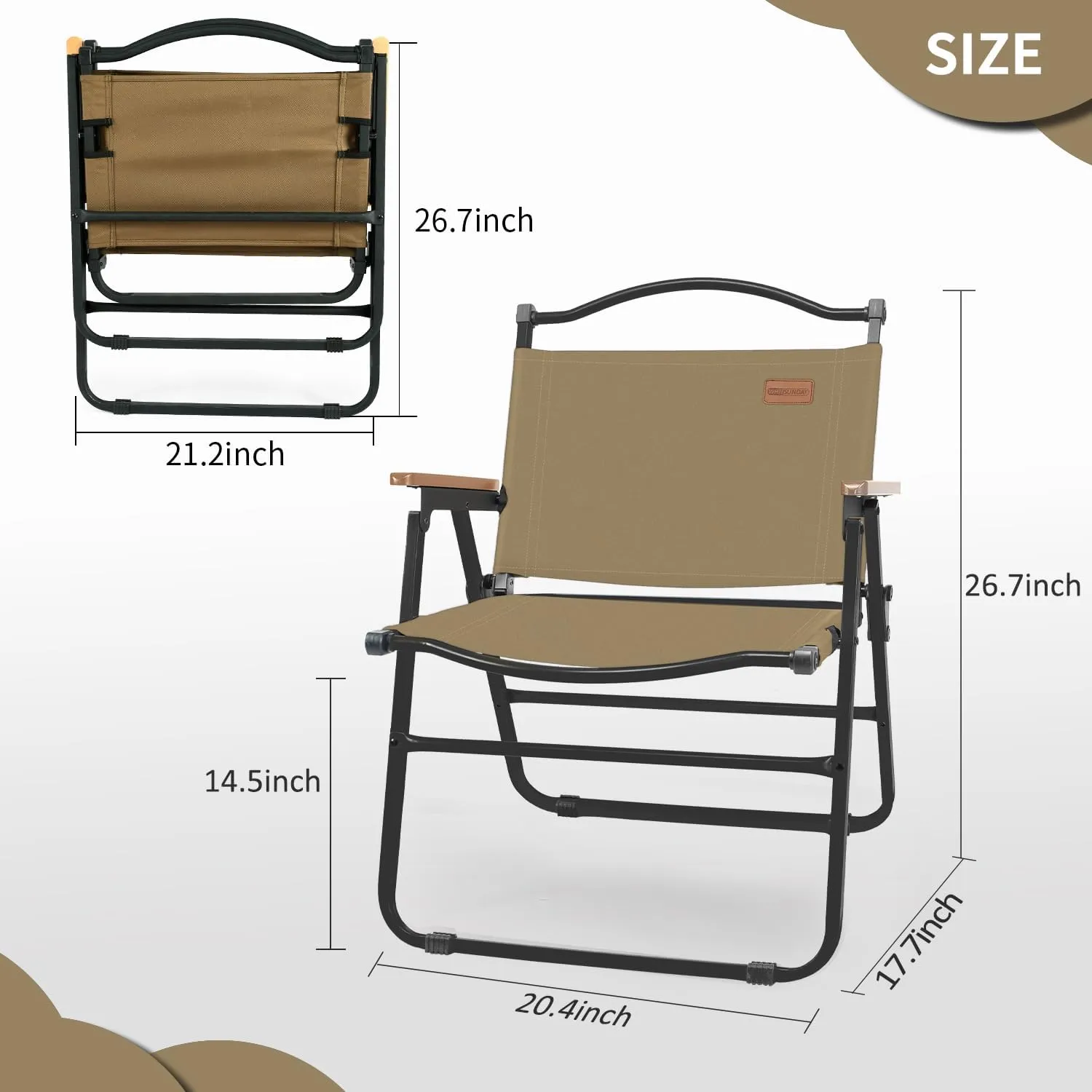 Whitsunday Camping Chairs Foldable Portable Chair Beach Chair Wood Armrest Metal Frame Travel Chair for Outdoor Camping Picnic Brown