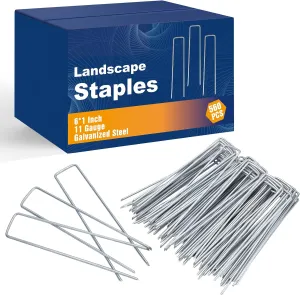 Whonline 560pcs 6 Inch Landscape Staples, Garden Staples Galvanized 11 Gauge U-Shaped Landscape Pins Ground Garden Fence Stakes Tent Yard Lawn Staples for Landscaping Fabric Irrigation Tubing