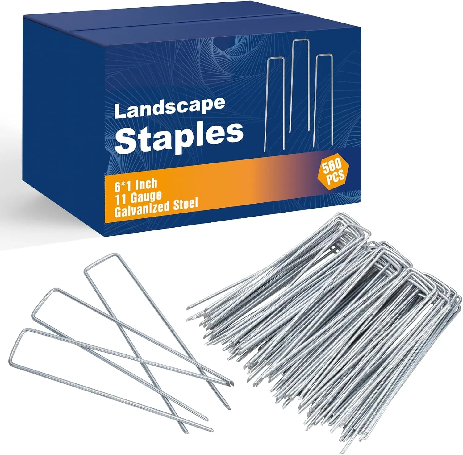 Whonline 560pcs 6 Inch Landscape Staples, Garden Staples Galvanized 11 Gauge U-Shaped Landscape Pins Ground Garden Fence Stakes Tent Yard Lawn Staples for Landscaping Fabric Irrigation Tubing
