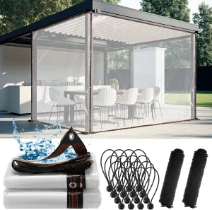 Windyun 2 Pack Heavy Duty Clear Tarps with Reinforced Edge Plastic Tarp Waterproof Plastic Cover Greenhouse Patio with 16 Elastic Rope and 2 Nylon Rope for Garden Furniture(8 x 10 ft)