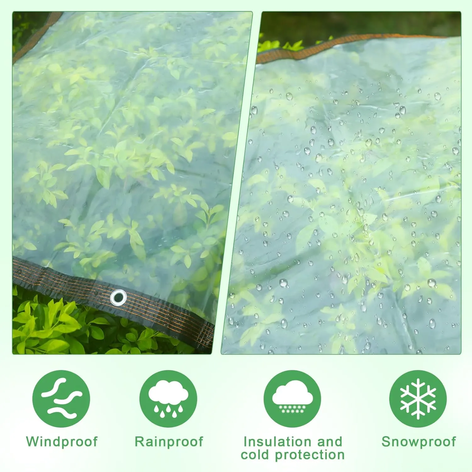 Windyun 2 Pack Heavy Duty Clear Tarps with Reinforced Edge Plastic Tarp Waterproof Plastic Cover Greenhouse Patio with 16 Elastic Rope and 2 Nylon Rope for Garden Furniture(8 x 10 ft)