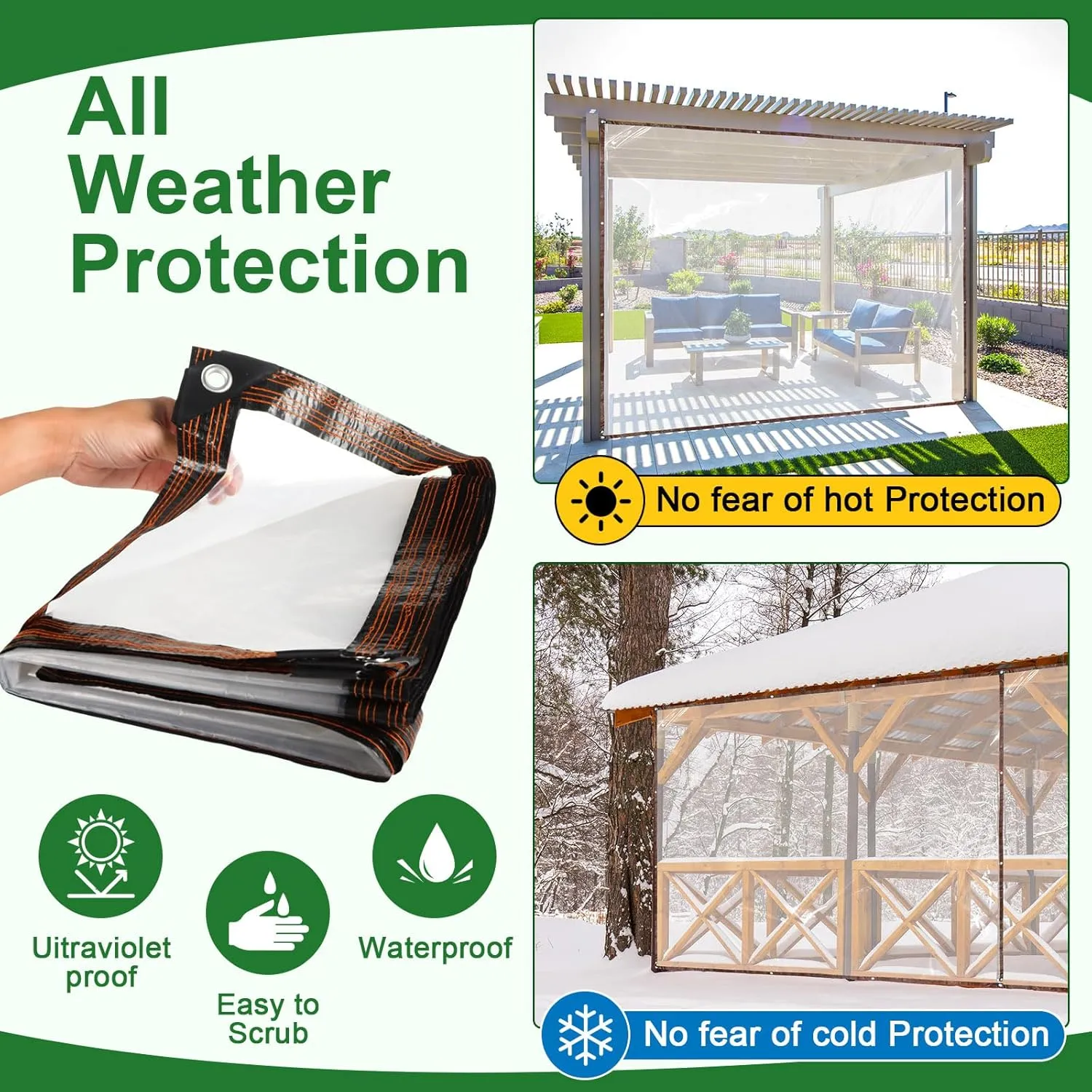 Windyun 2 Pack Heavy Duty Clear Tarps with Reinforced Edge Plastic Tarp Waterproof Plastic Cover Greenhouse Patio with 16 Elastic Rope and 2 Nylon Rope for Garden Furniture(8 x 10 ft)