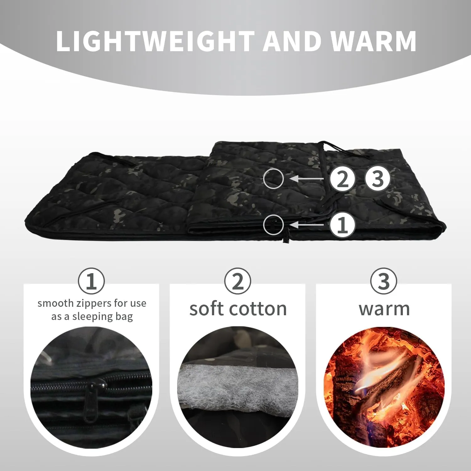 WINWAY Outdoor Down Camping Blanket Military Camping Sleeping Bag with Zipper,Packable Waterproof Lightweight Poncho Liner for Hiking,Travel, Stadium