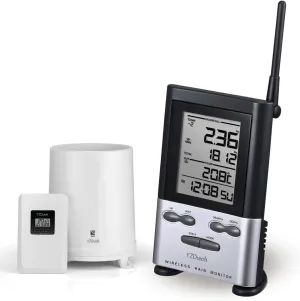 Wireless Rain Gauge Outdoor, Digital Rain Gauges Outdoors Best Rated with Thermometer,Accurate automatic Self Emptying Rain Measure Gauge for Yard, Freeze Proof Remote Electronic Rain Water Meter